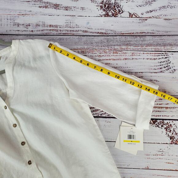 Ellen Tracy White Linen Shirt Size M Buttoned Tunic Top Roll Cuffed Sleeves NWT - Picture 11 of 11